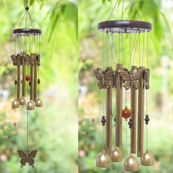 Wind Chime for Home Decoration with Golden Pipes, Bells & Butterflies | Hanging Wind Chimes for Balcony, Garden, Door & Living Room | Positive Energy Outdoor Decor