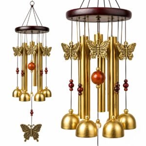 Butterfly wind chime with golden pipes and bells