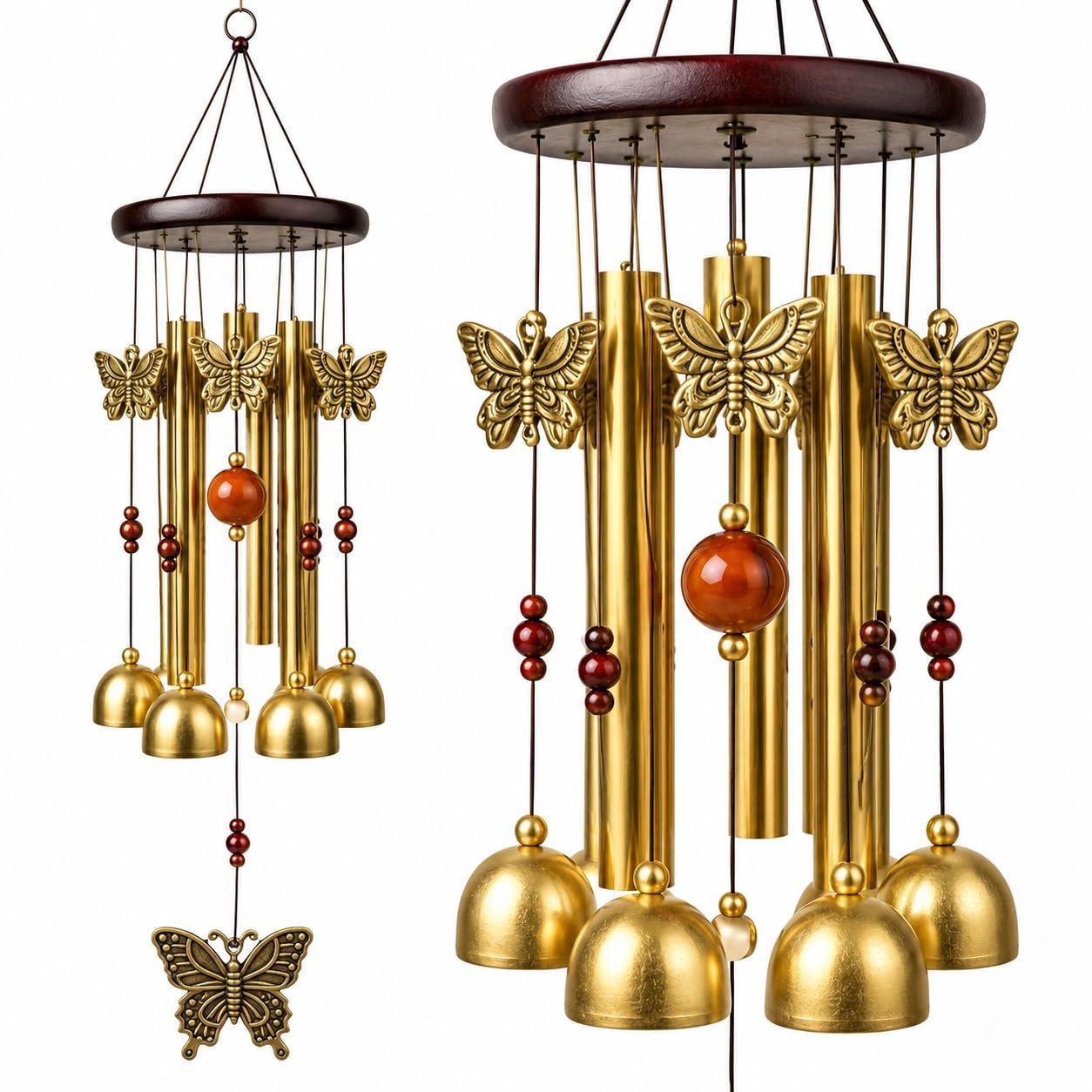 Butterfly Wind Chime with Golden Pipes & Bells (21 Inch)