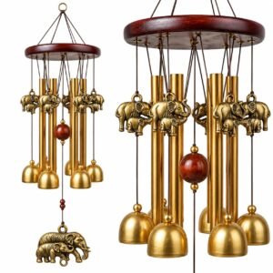 Elephant wind chime with golden pipes and bells